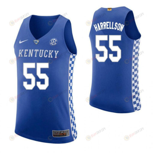 Josh Harrellson 55 Kentucky Wildcats Elite Basketball Home Men Jersey - Blue