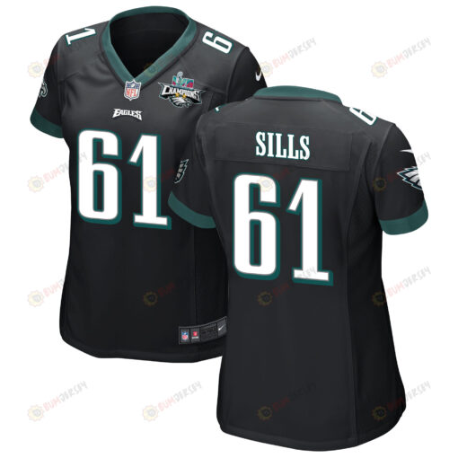 Josh Sills 61 Philadelphia Eagles Super Bowl LVII Champions 2 Stars WoMen's Jersey - Black