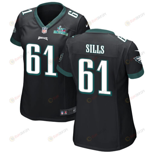 Josh Sills 61 Philadelphia Eagles Super Bowl LVII Champions WoMen's Jersey - Black