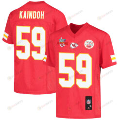 Joshua Kaindoh 59 Kansas City Chiefs Super Bowl LVII Champions 3 Stars Youth Jersey - Red