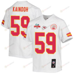 Joshua Kaindoh 59 Kansas City Chiefs Super Bowl LVII Champions 3 Stars Youth Jersey - White