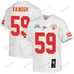 Joshua Kaindoh 59 Kansas City Chiefs Super Bowl LVII Champions Youth Jersey - White