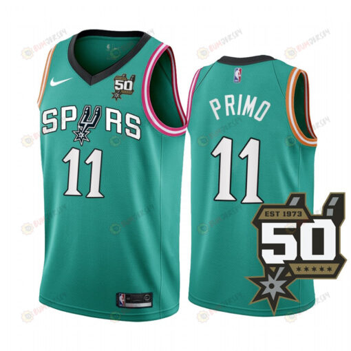 Joshua Primo 11 2022-23 San Antonio Spurs Teal 50th Anniversary Men Jersey City Edition