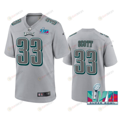 Josiah Scott 33 Philadelphia Eagles Super Bowl LVII Patch Atmosphere Fashion Game Jersey - Gray