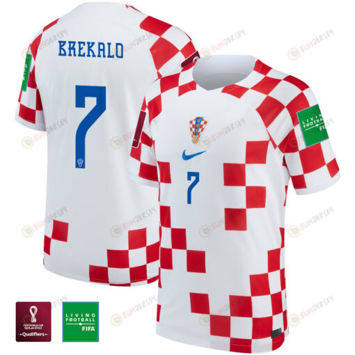 Josip Brekalo 7 Croatia National Team FIFA World Cup Qatar 2022 - Home Youth Jersey With Patch