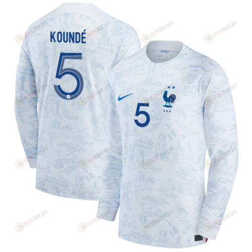 Jules Kound? 5 France National Team 2022-23 Qatar World Cup - Away Men Long Sleeve Jersey