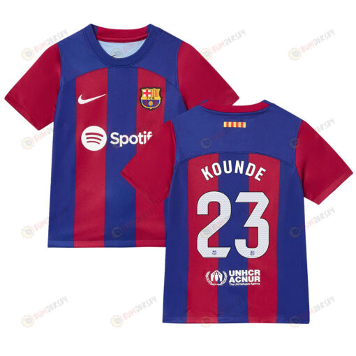 Jules Kounde 23 Barcelona 2023/24 Home Youth Jersey - Blue/Scarlet