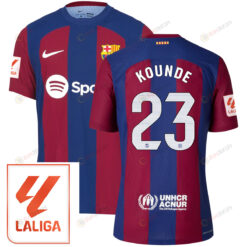 Jules Kounde 23 Barcelona 2023/24 With LaLiga Badge Home Men Jersey