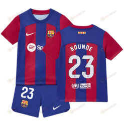 Jules Kounde 23 Barcelona Home Kit 2023-24 Youth Jersey - Blue/Scarlet