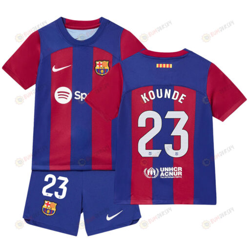 Jules Kounde 23 Barcelona Home Kit 2023-24 Youth Jersey - Blue/Scarlet