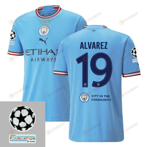 Julian Alvarez 19 Manchester City UEFA 2023 Final Match Details Patch Badge - Home Jersey