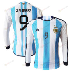 Juli?n ?lvarez 9 Argentina 2022-23 Home Men Long Sleeve Jersey National Team World Cup Qatar