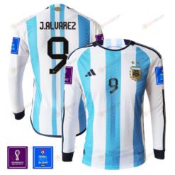 Juli?n ?lvarez 9 Argentina 2022-23 Home Men Long Sleeve Jersey National Team World Cup Qatar