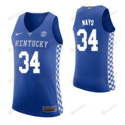 Julius Mays 34 Kentucky Wildcats Elite Basketball Home Men Jersey - Blue