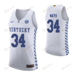 Julius Mays 34 Kentucky Wildcats Elite Basketball Road Men Jersey - White