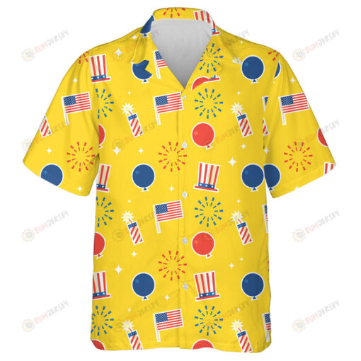 July 4th Theme Hats Balloons And Fireworks Hawaiian Shirt