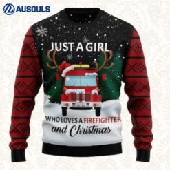 Just A Girl Who Loves Firefighter And Christmas Ugly Sweaters For Men Women Unisex