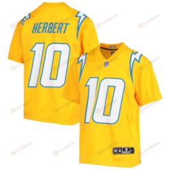 Justin Herbert 10 Los Angeles Chargers Youth Inverted Team Game Jersey - Gold