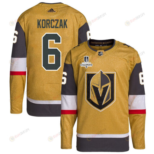 Kaedan Korczak 6 Vegas Golden Knights Stanley Cup 2023 Champions Patch Home Breakaway Men Jersey - Gold