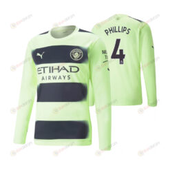 Kalvin Phillips 4 Manchester City 2022-23 Third Long Sleeve Jersey - Neon Green