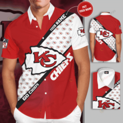 Kansas City Chiefs Big Logo Custom Name Curved Hawaiian Shirt In Red