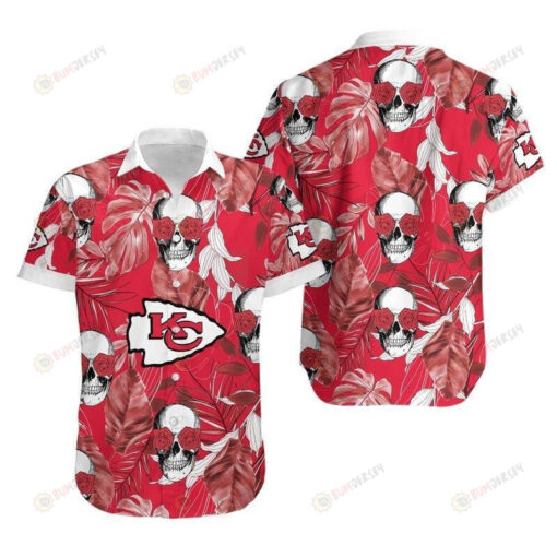 Kansas City Chiefs Coconut Leaves And Skulls Hawaiian Shirt