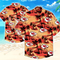 Kansas City Chiefs Coconut Tree Pattern Curved Hawaiian Shirt In Red