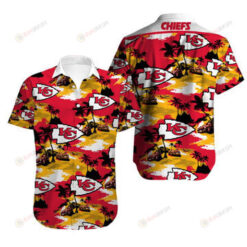 Kansas City Chiefs Coconut Tree Pattern Curved Hawaiian Shirt In Red & Yellow