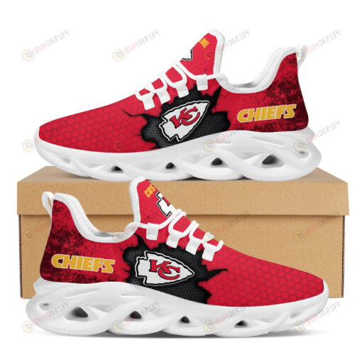 Kansas City Chiefs Cracked Design Pattern Custom Name 3D Max Soul Sneaker Shoes