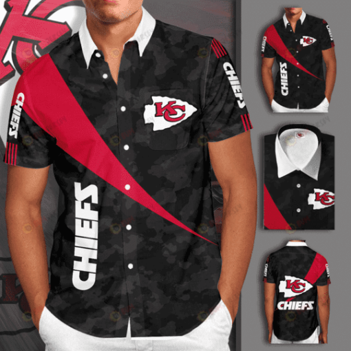 Kansas City Chiefs Curved Hawaiian Shirt In Black