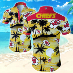 Kansas City Chiefs Curved Hawaiian Shirt In Yellow Red