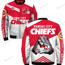 Kansas City Chiefs Hands With Logo Pattern Bomber Jacket - Red/ White