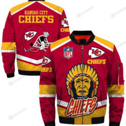 Kansas City Chiefs Helmet And Chieftain Pattern Bomber Jacket - Red/ Yellow