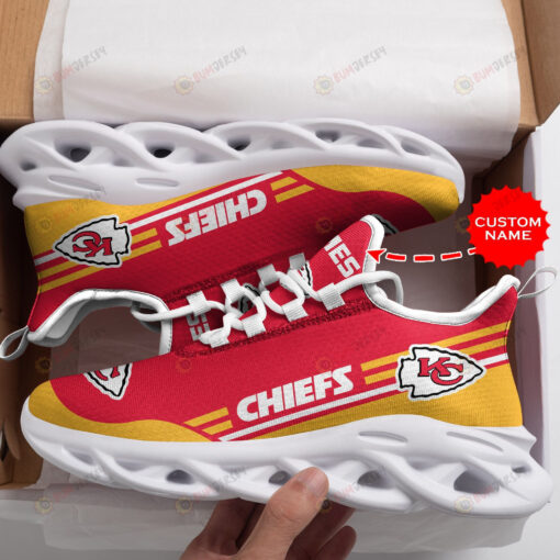 Kansas City Chiefs In Red And Yellow Custom Name 3D Max Soul Sneaker Shoes