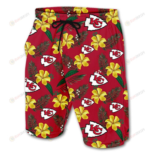 Kansas City Chiefs Leaf & Floral Pattern Hawaiian Summer Shorts Men Shorts In Red - Print Shorts