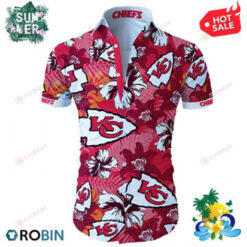Kansas City Chiefs Leaf & Flower Pattern Curved Hawaiian Shirt In White & Red