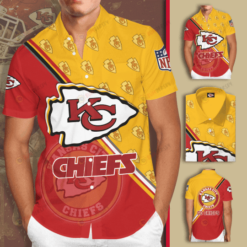 Kansas City Chiefs Logo Curved Hawaiian Shirt In Red And Yellow