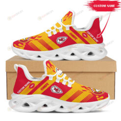 Kansas City Chiefs Logo Custom Name Pattern 3D Max Soul Sneaker Shoes In Red And Yellow