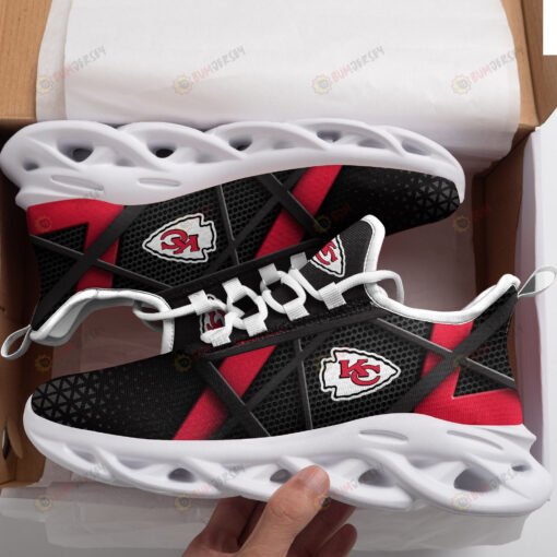 Kansas City Chiefs Logo In Black Custom Name 3D Max Soul Sneaker Shoes