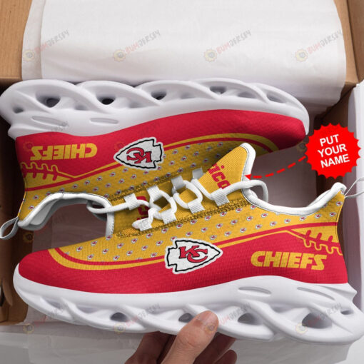 Kansas City Chiefs Logo In Yellow And Red Custom Name 3D Max Soul Sneaker Shoes