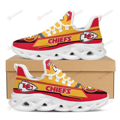 Kansas City Chiefs Logo Line Pattern Custom Name 3D Max Soul Sneaker Shoes In Red Yellow