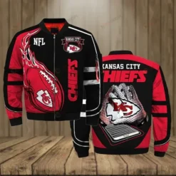 Kansas City Chiefs Logo Pattern Bomber Jacket - Red And Black