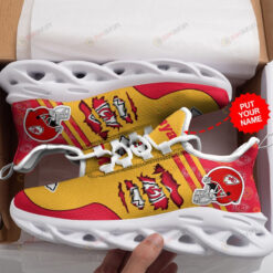 Kansas City Chiefs Logo Pattern Custom Name 3D Max Soul Sneaker Shoes In Red And Yellow