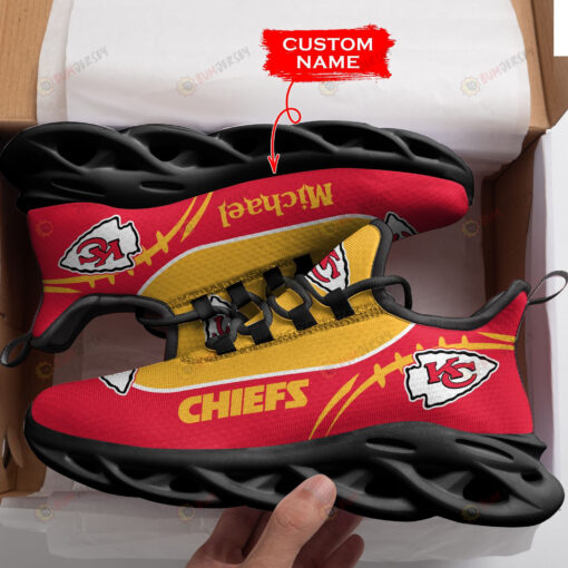 Kansas City Chiefs Logo Pattern Custom Name 3D Max Soul Sneaker Shoes In Red Yellow