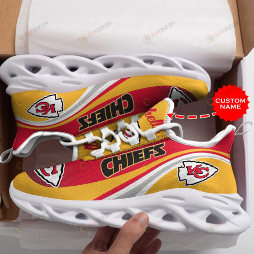 Kansas City Chiefs Logo Pattern Custom Name 3D Max Soul Sneaker Shoes In Yellow And Red