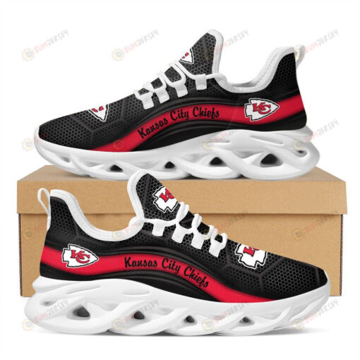 Kansas City Chiefs Logo Pattern In Black Custom Name 3D Max Soul Sneaker Shoes