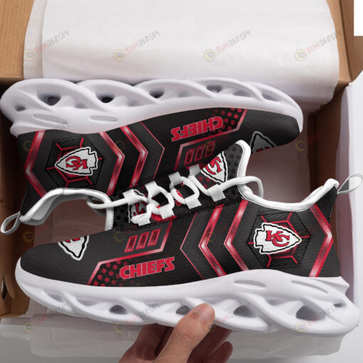 Kansas City Chiefs Logo Stripe Pattern 3D Max Soul Sneaker Shoes In Black