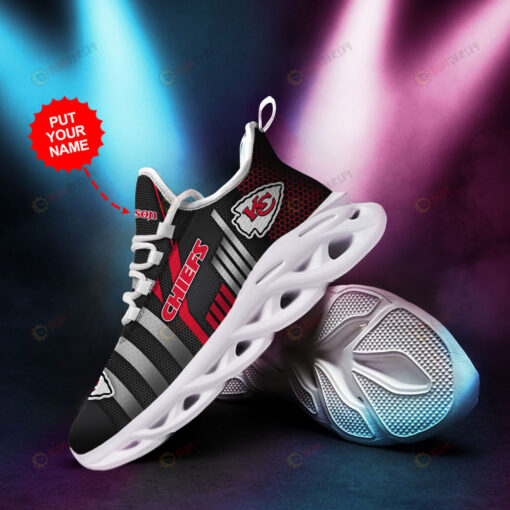 Kansas City Chiefs Logo Stripe Pattern Custom Name 3D Max Soul Sneaker Shoes In Black