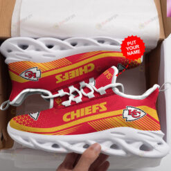 Kansas City Chiefs Logo Stripe Pattern Custom Name 3D Max Soul Sneaker Shoes In Red And Yellow