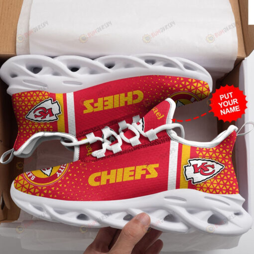 Kansas City Chiefs Logo Triangle Pattern Custom Name 3D Max Soul Sneaker Shoes